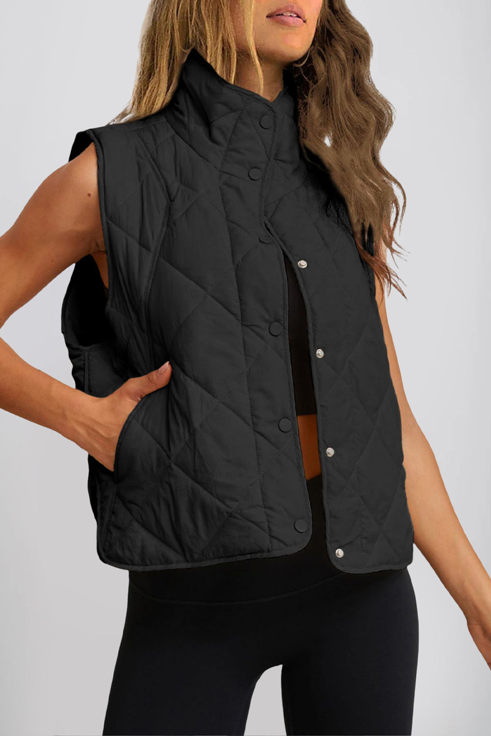 Snap Down Texture Vest Coat with Pockets - The Daily Makeover