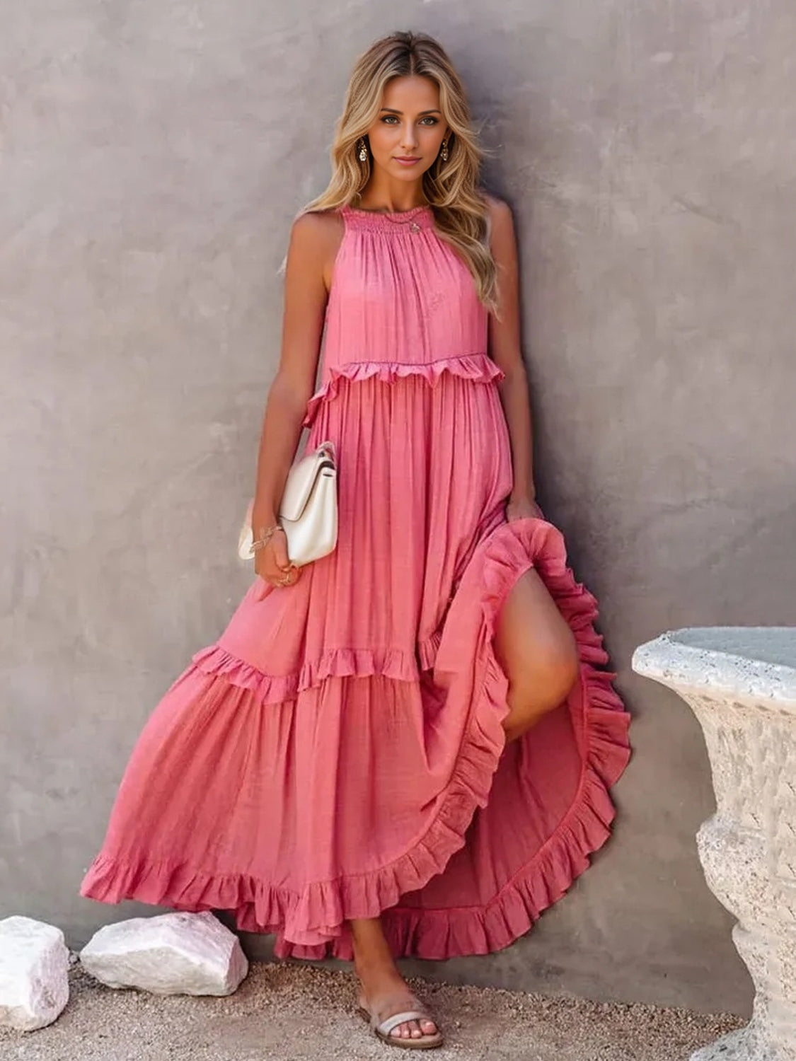 Ruffled Sleeveless Tiered Maxi Dress with Pockets - The Daily Makeover