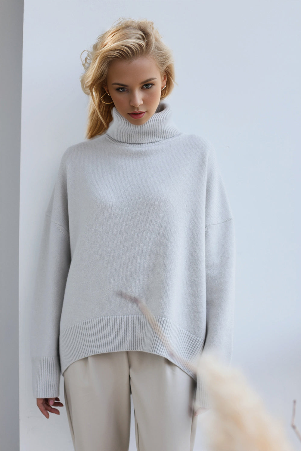 Turtleneck Dropped Shoulder Long Sleeve Sweater - The Daily Makeover