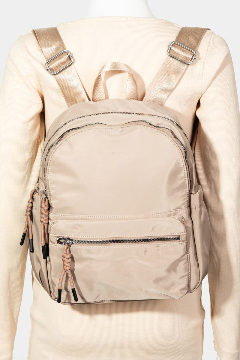 Fame Adjustable Strap Nylon Backpack Bag with Side Pockets - The Daily Makeover