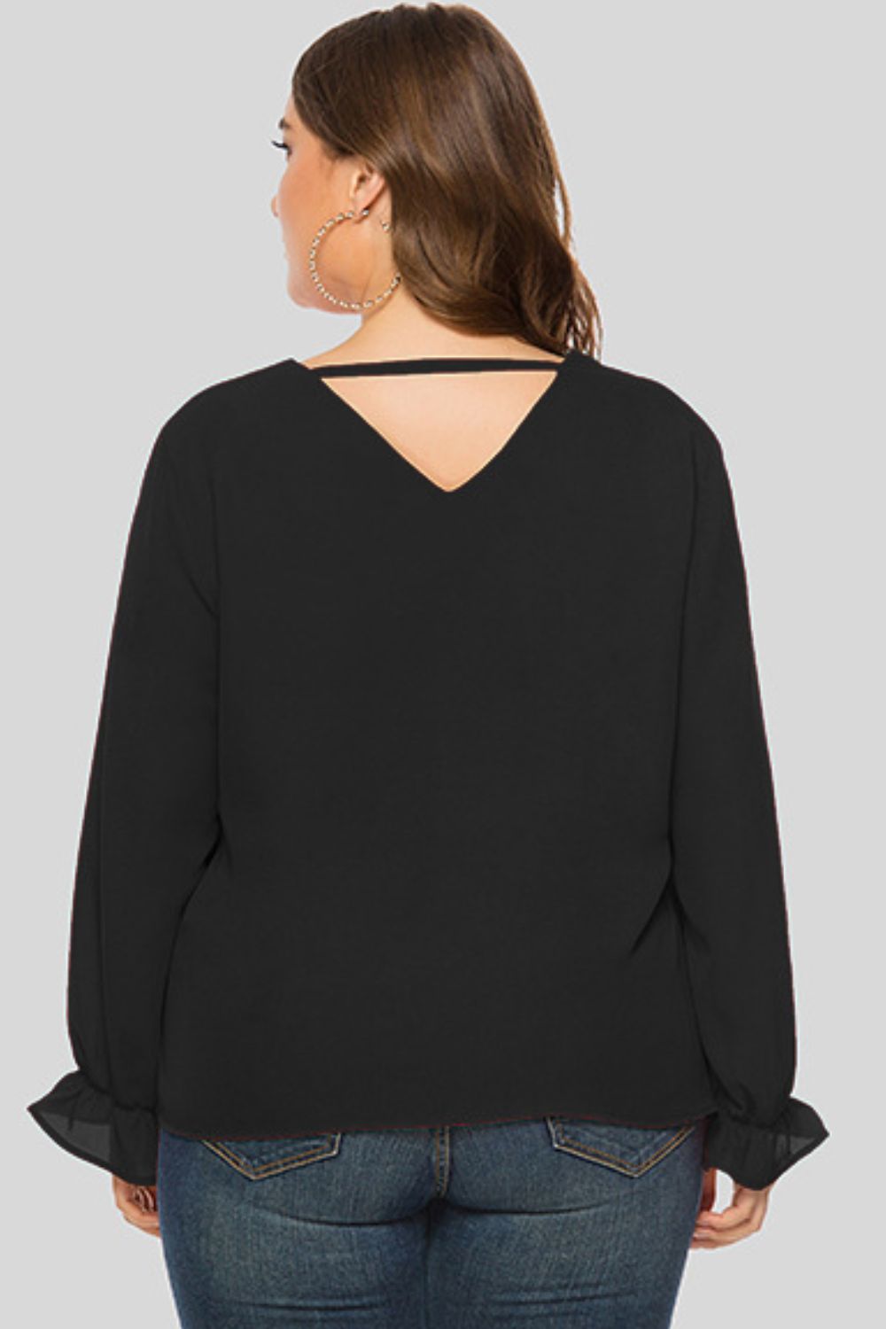 Plus Size Cutout Flounce Sleeve Blouse - The Daily Makeover