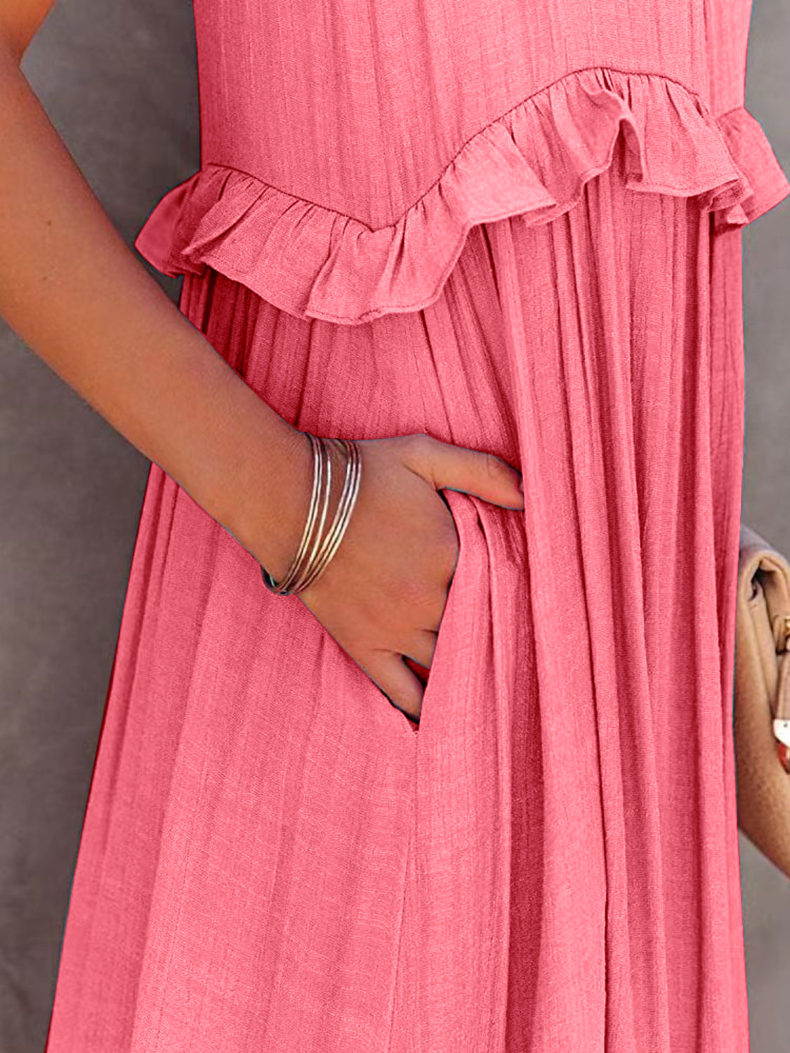 Ruffled Sleeveless Tiered Maxi Dress with Pockets - The Daily Makeover