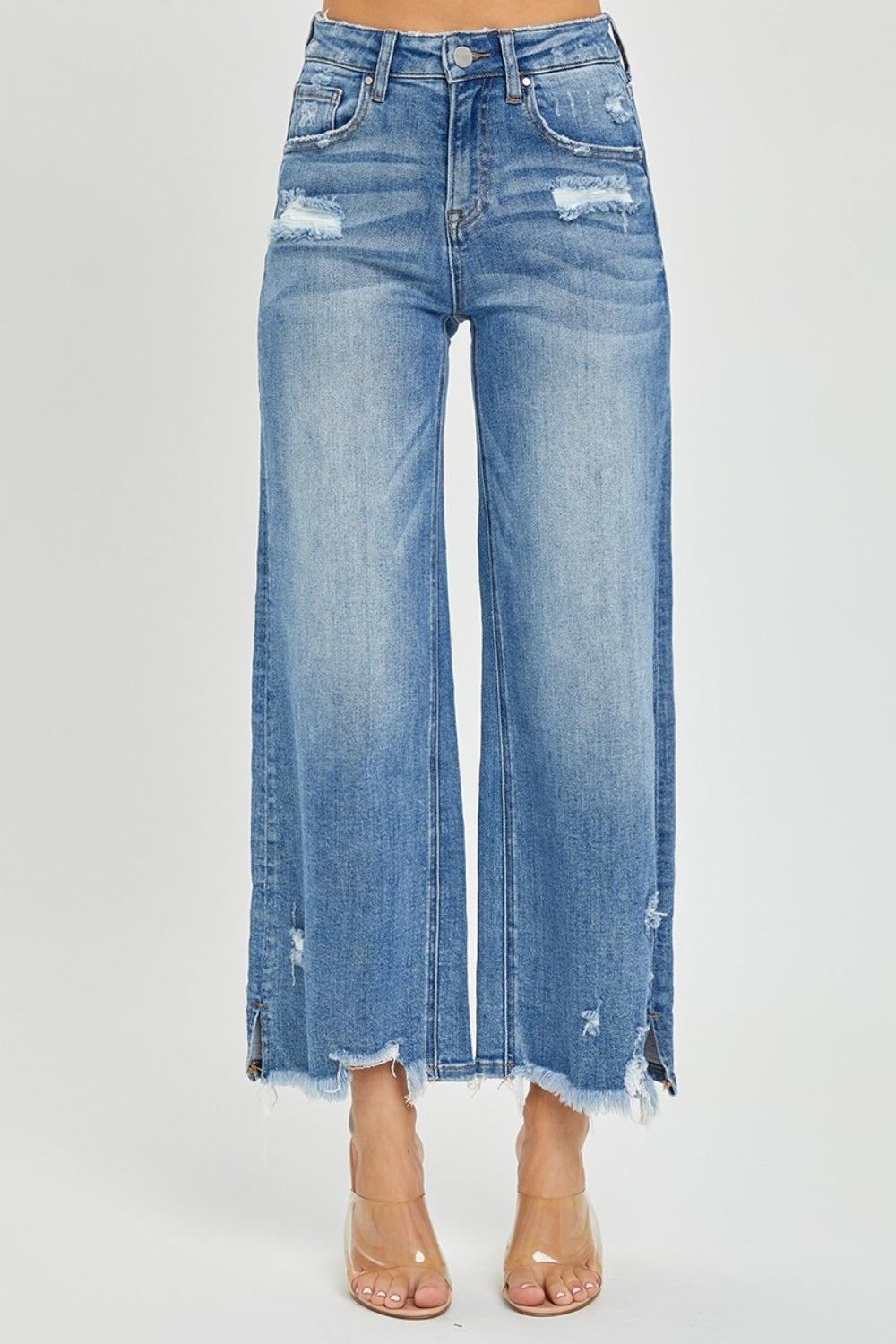 RISEN High Rise Side Slit Raw Hem Cropped Jeans - The Daily Makeover
