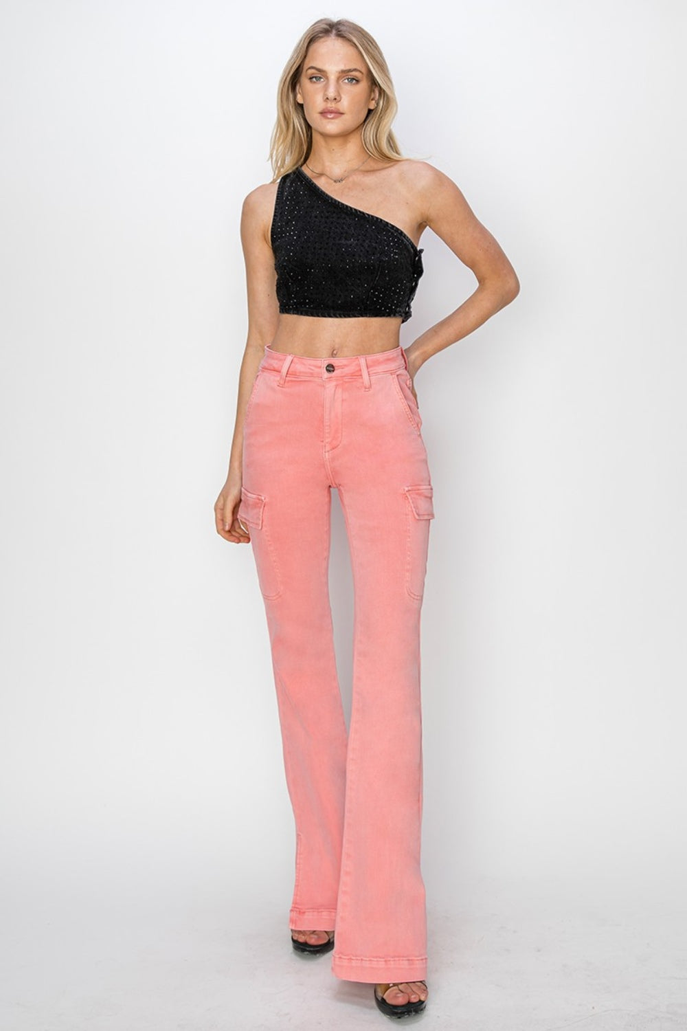RISEN Full Size High Rise Side Slit Cargo Bootcut Jeans - The Daily Makeover