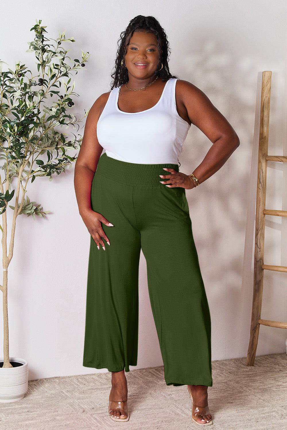 Double Take Full Size Smocked Wide Waistband Wide Leg Pants - The Daily Makeover