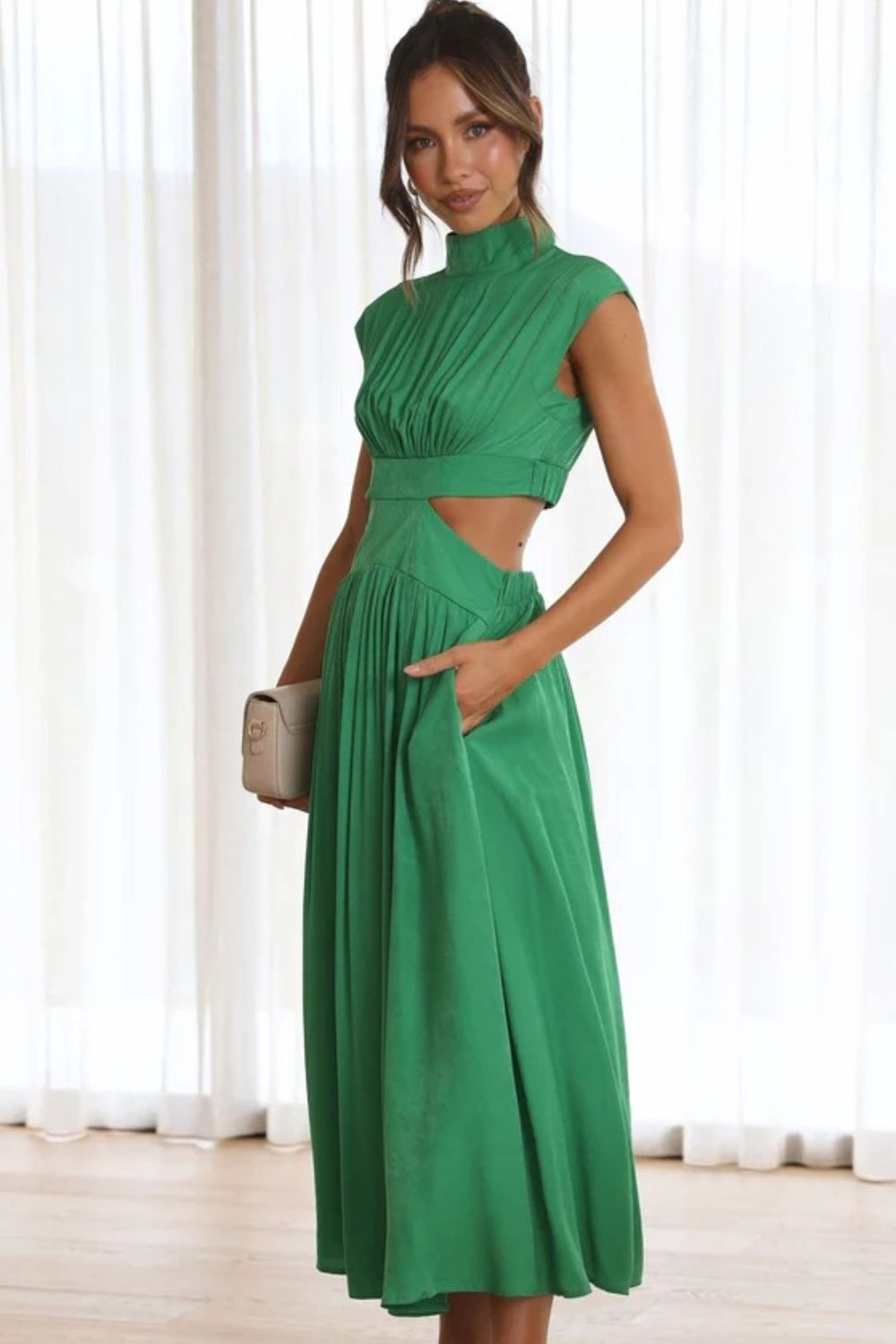 Cutout Mock Neck Sleeveless Ruched Dress - The Daily Makeover