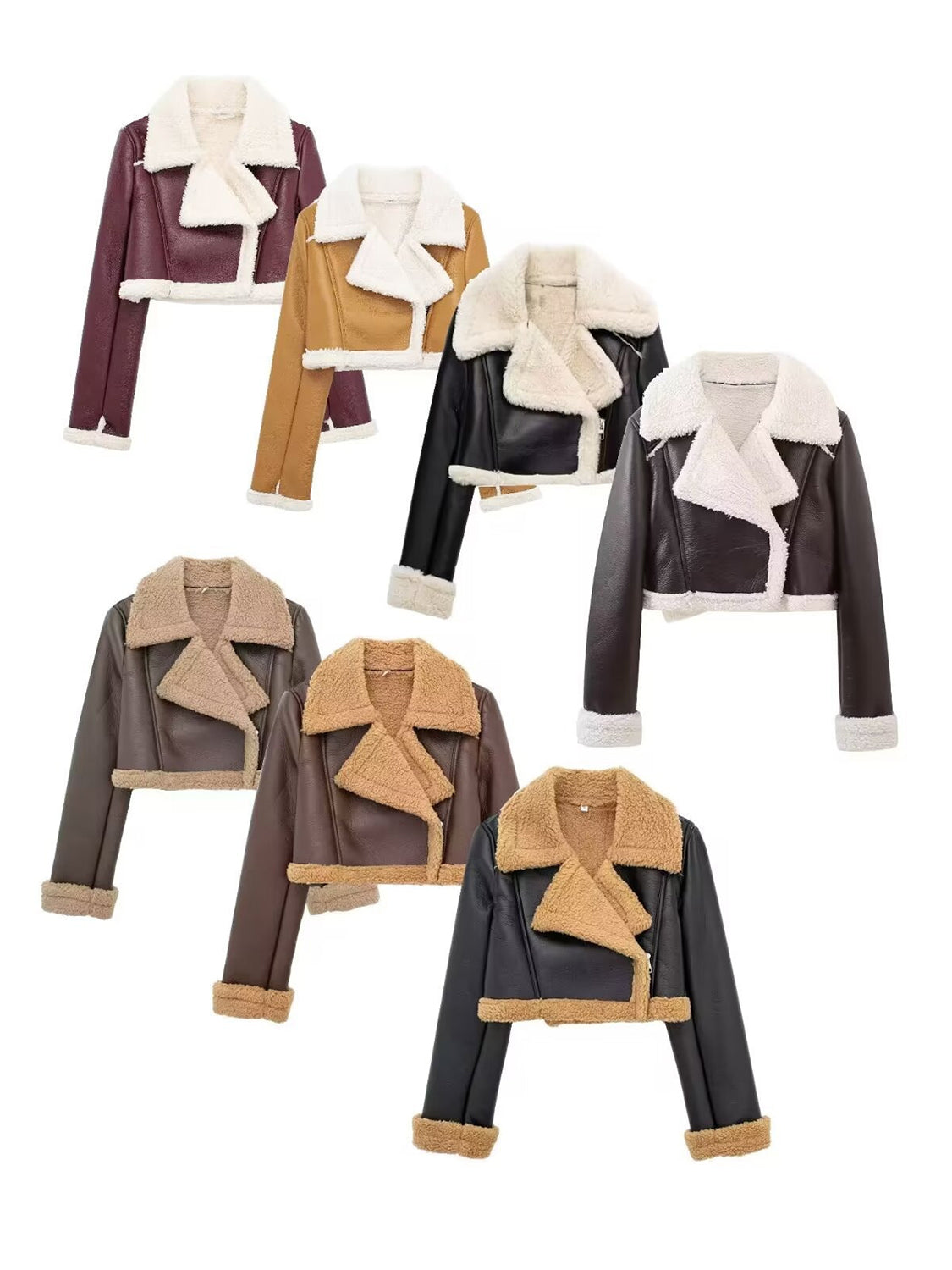 Collared Neck Long Sleeve Plush Cropped Jacket - The Daily Makeover
