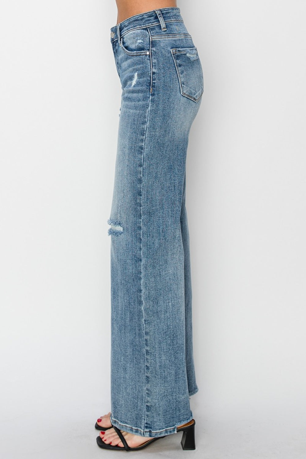 Full Size High Waist Distressed Wide Leg Jeans - The Daily Makeover