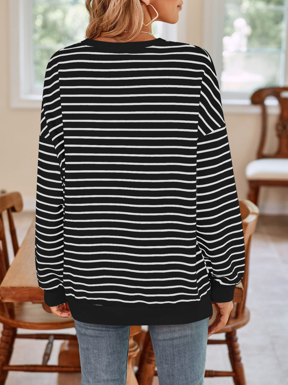 Lovelet Striped Round Neck Long Sleeve Sweatshirt - The Daily Makeover