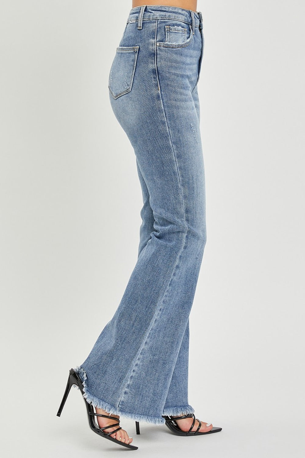 Full Size High Waist Raw Hem Flare Jeans - The Daily Makeover