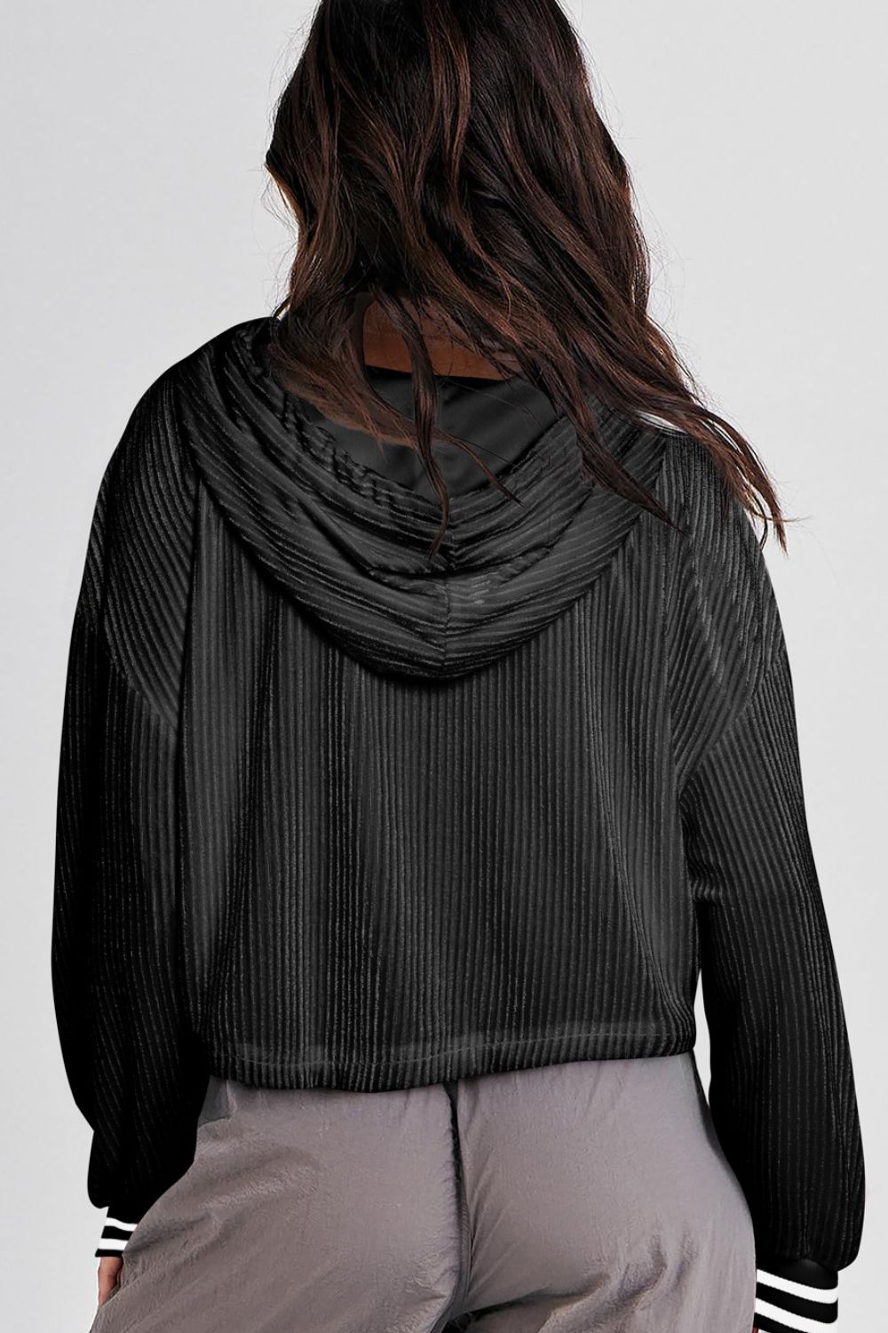 Drawstring Drop Shoulder Long Sleeve Hoodie - The Daily Makeover