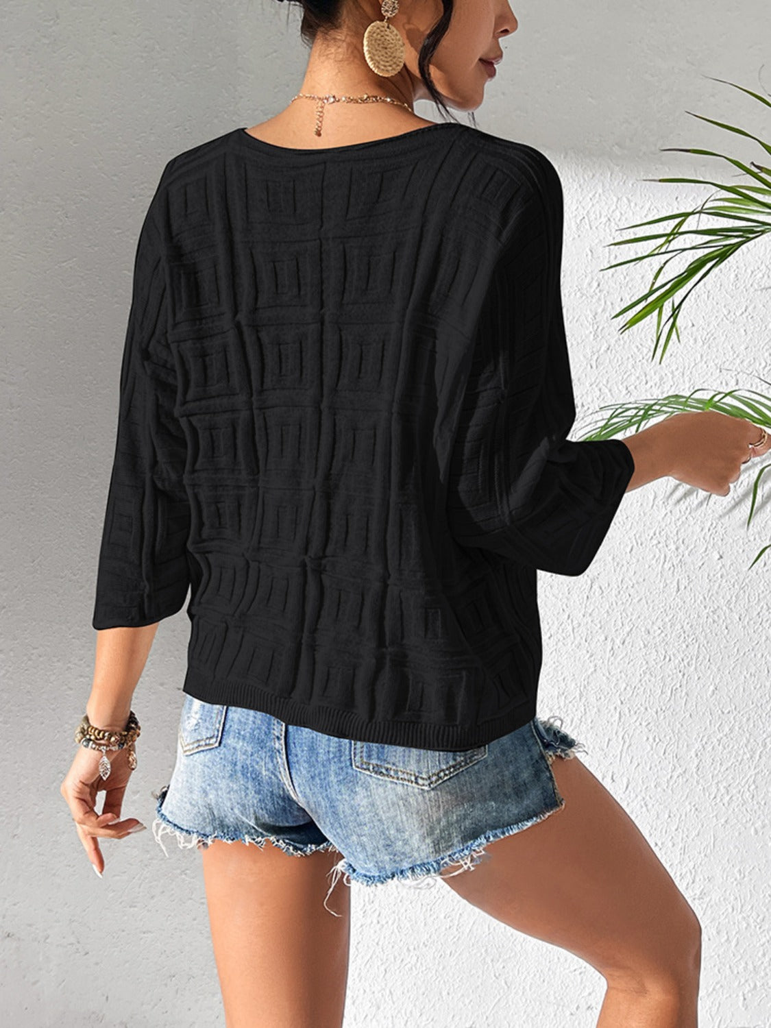 V-Neck Three-Quarter Sleeve Knit Top - The Daily Makeover
