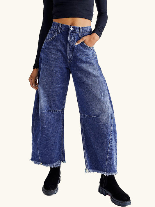 Raw Hem Wide Leg Jeans with Pockets - The Daily Makeover