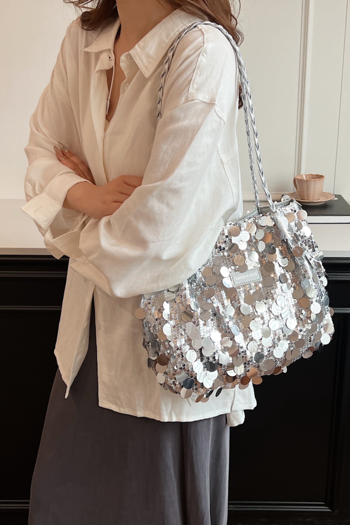 Sequin Braided Strap Shoulder Bag - The Daily Makeover