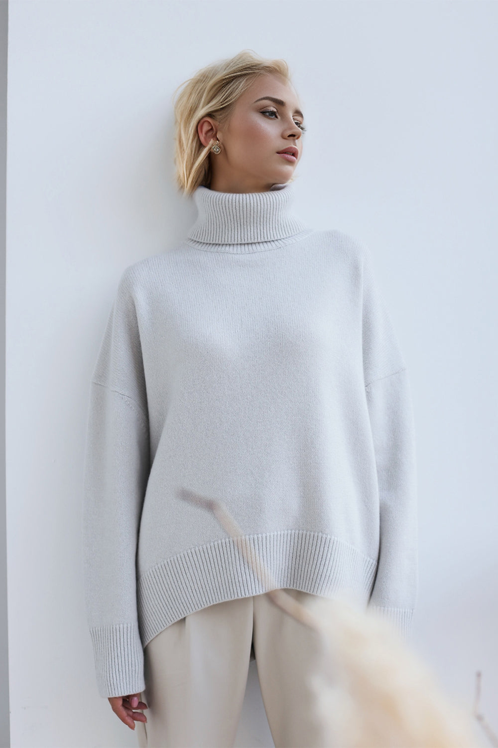 Turtleneck Dropped Shoulder Long Sleeve Sweater - The Daily Makeover