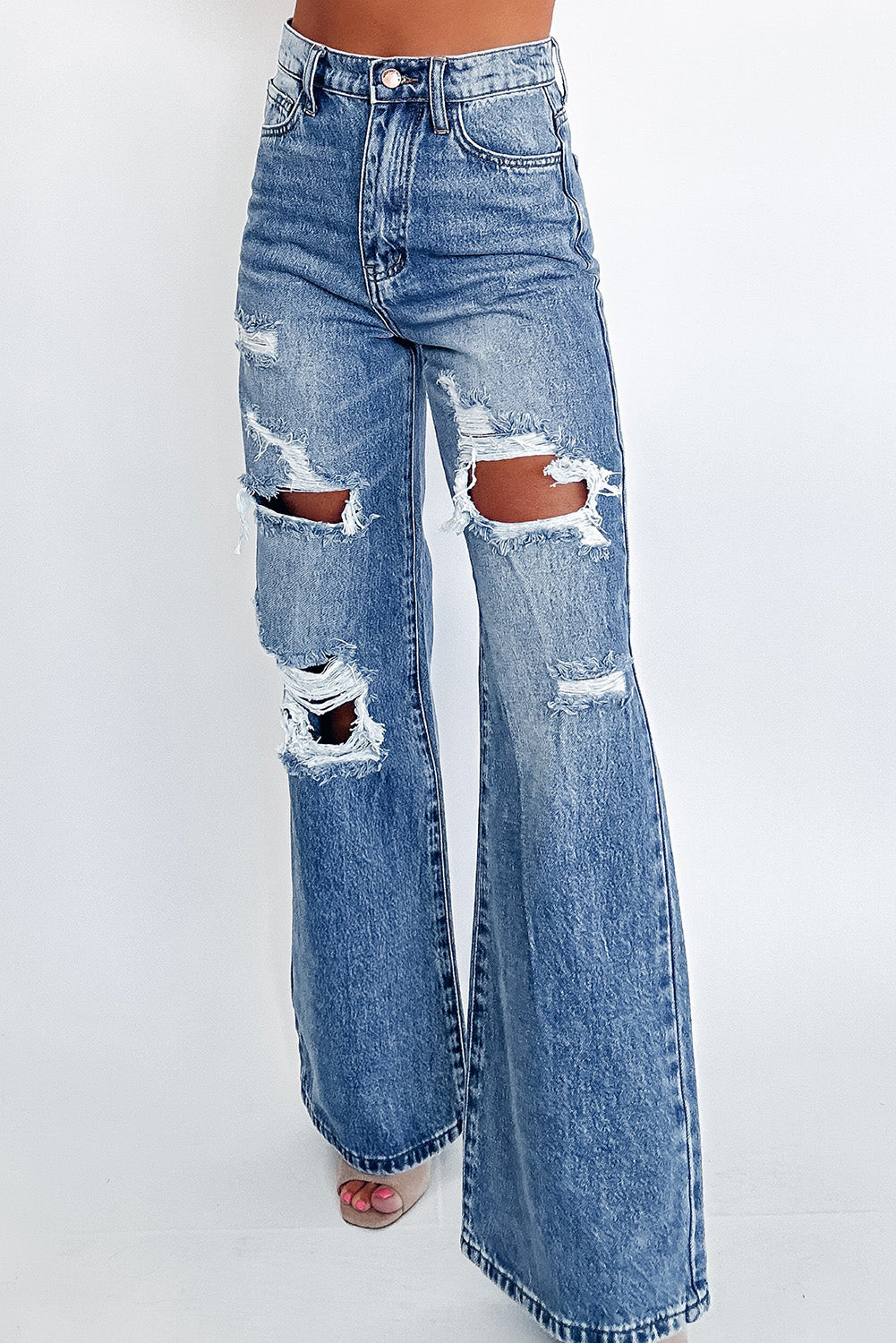 Ashleigh Blue Acid Wash Distressed Wide Leg High Waist Jeans - The Daily Makeover