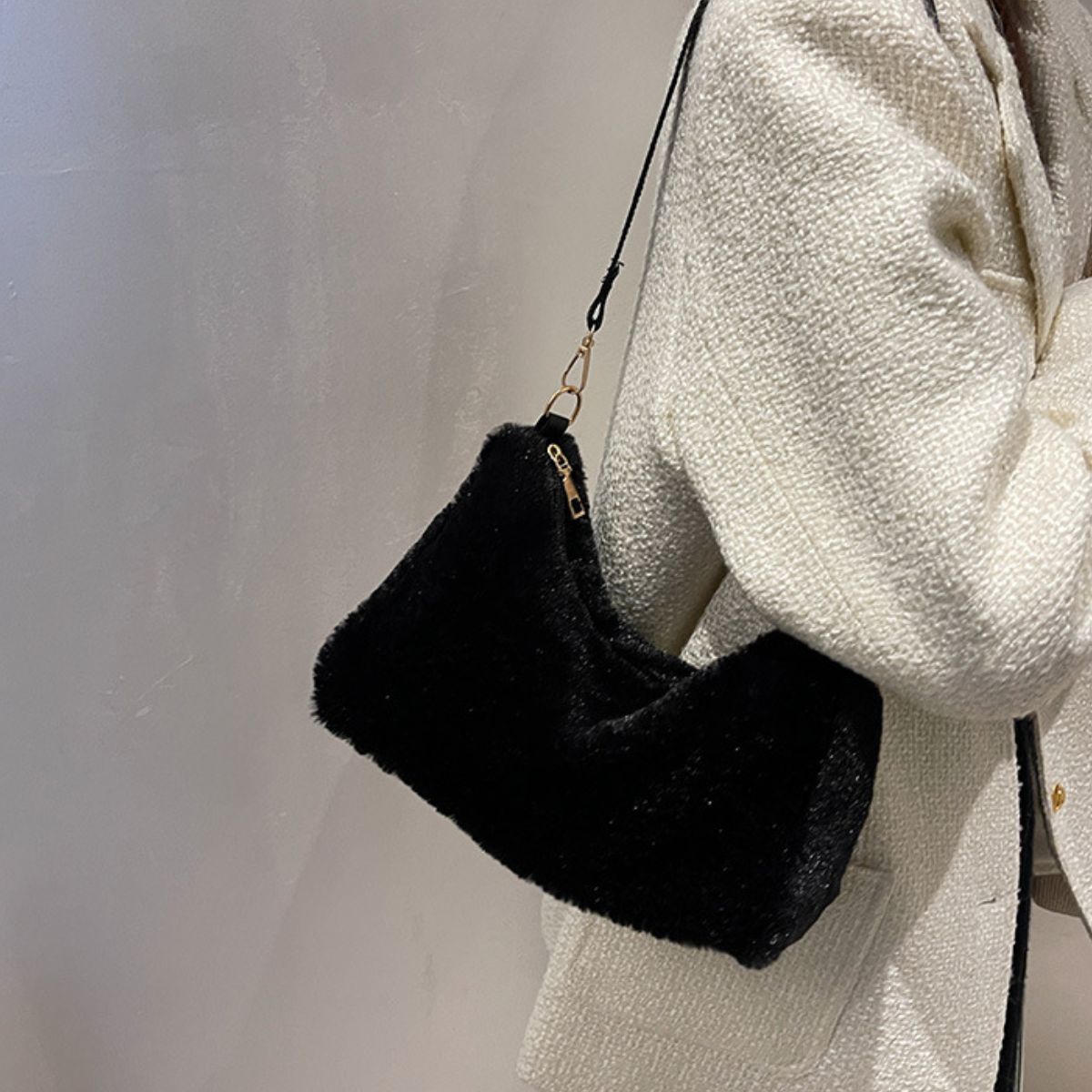 Faux Fur Removable Strap Shoulder Bag - The Daily Makeover