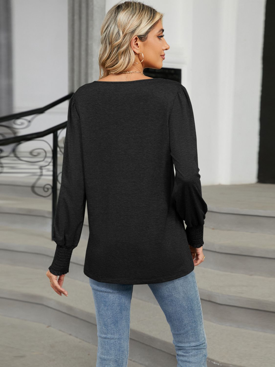 V-Neck Lantern Sleeve T-Shirt - The Daily Makeover