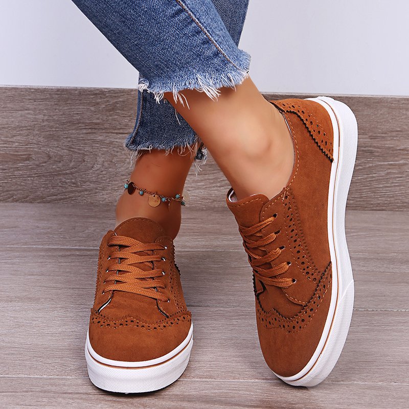 Lace-Up Suedette Flat Sneakers - The Daily Makeover