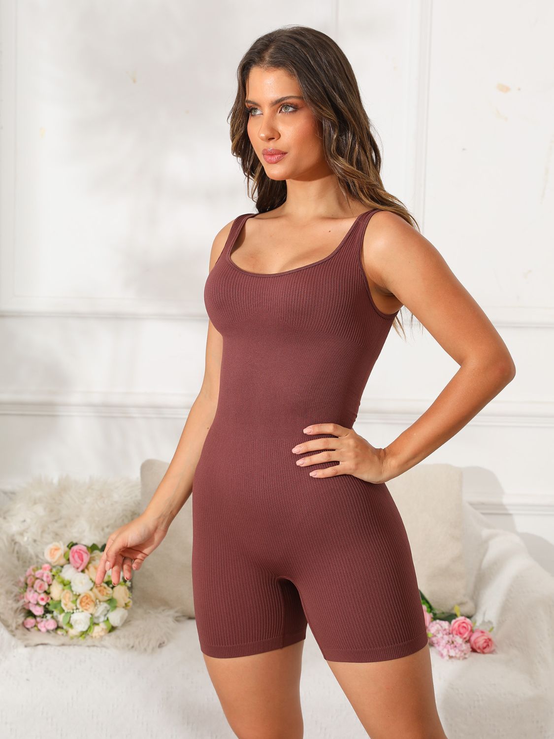 Scoop Neck Wide Strap Active Romper - The Daily Makeover