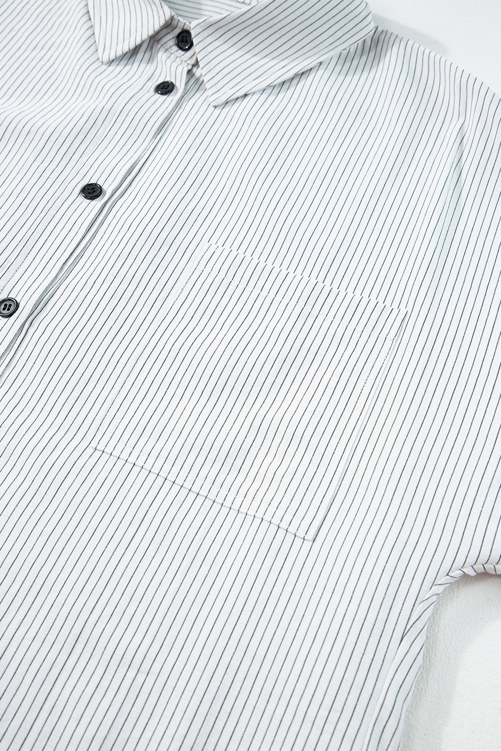 Black Stripe Roll-tab Sleeve Pocketed Tunic Shirt - The Daily Makeover