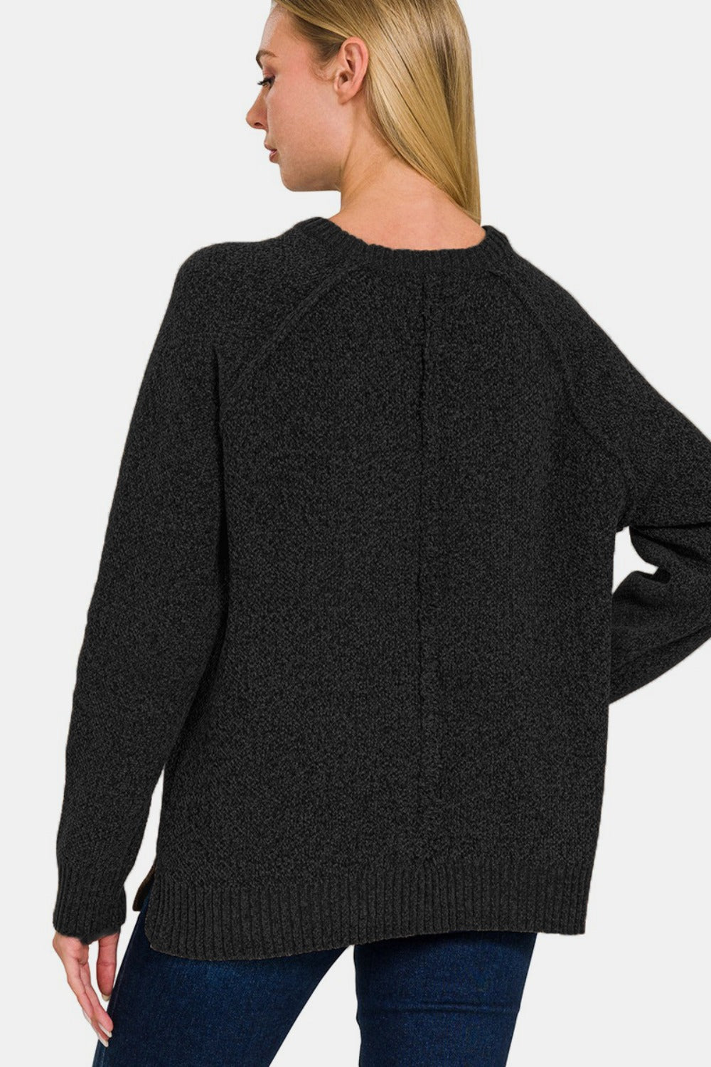 Zenana Side Slit Raglan Sleeve Sweater - The Daily Makeover