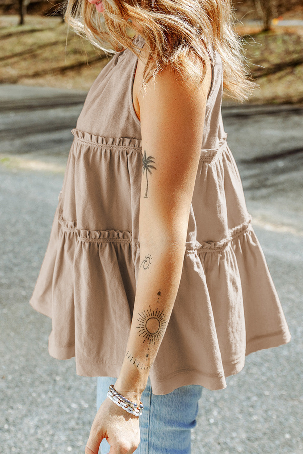 Tiered Frill Tie Neck Tank - The Daily Makeover