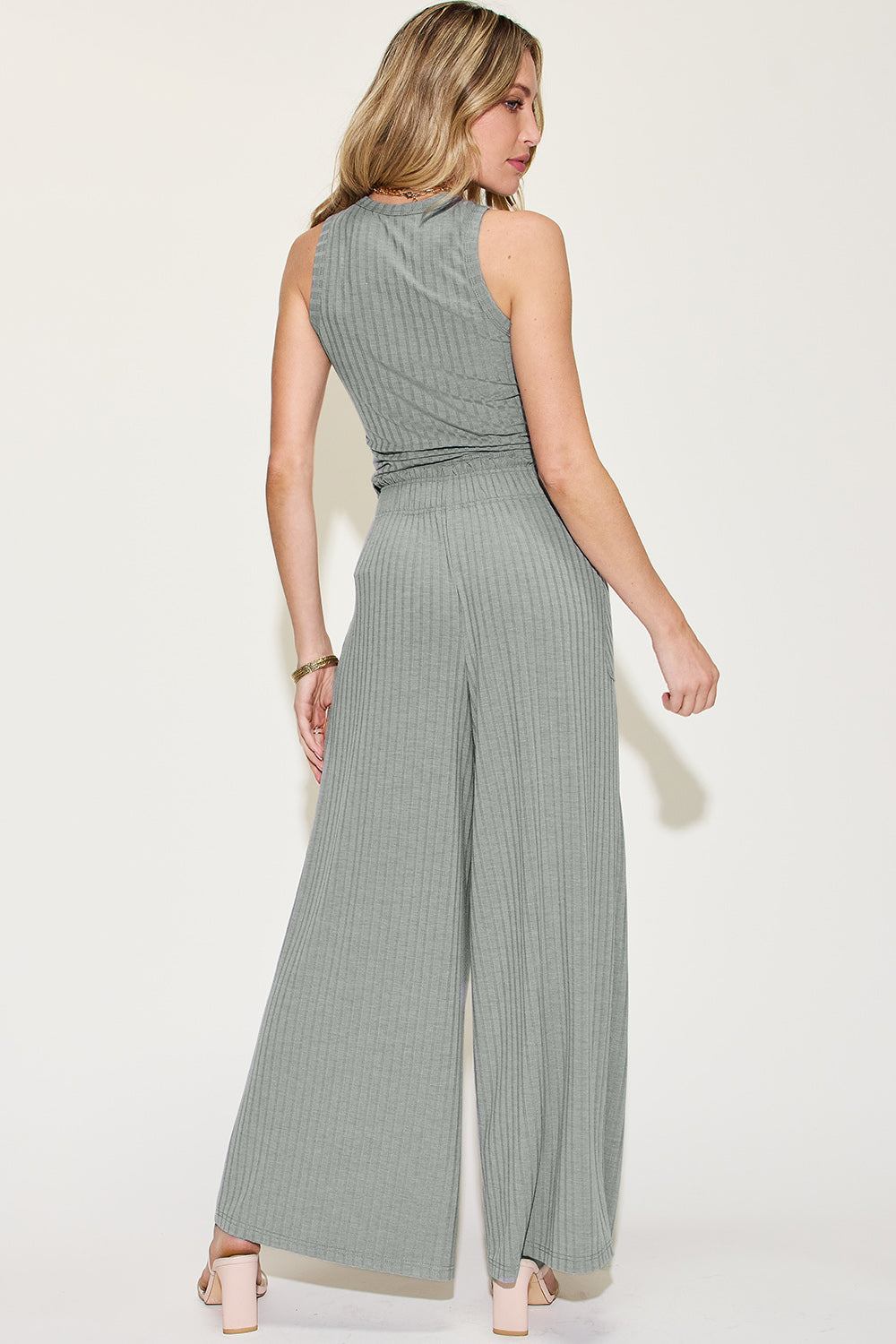 Full Size Ribbed Tank and Wide Leg Pants Set - The Daily Makeover