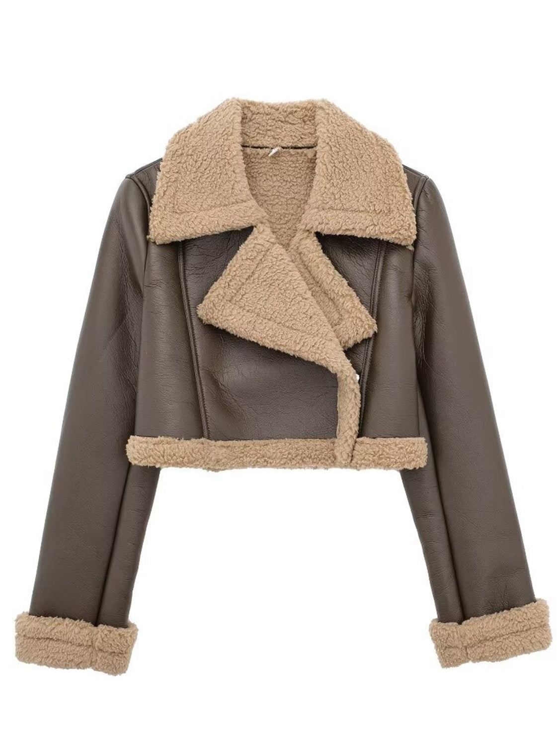 Collared Neck Long Sleeve Plush Cropped Jacket - The Daily Makeover