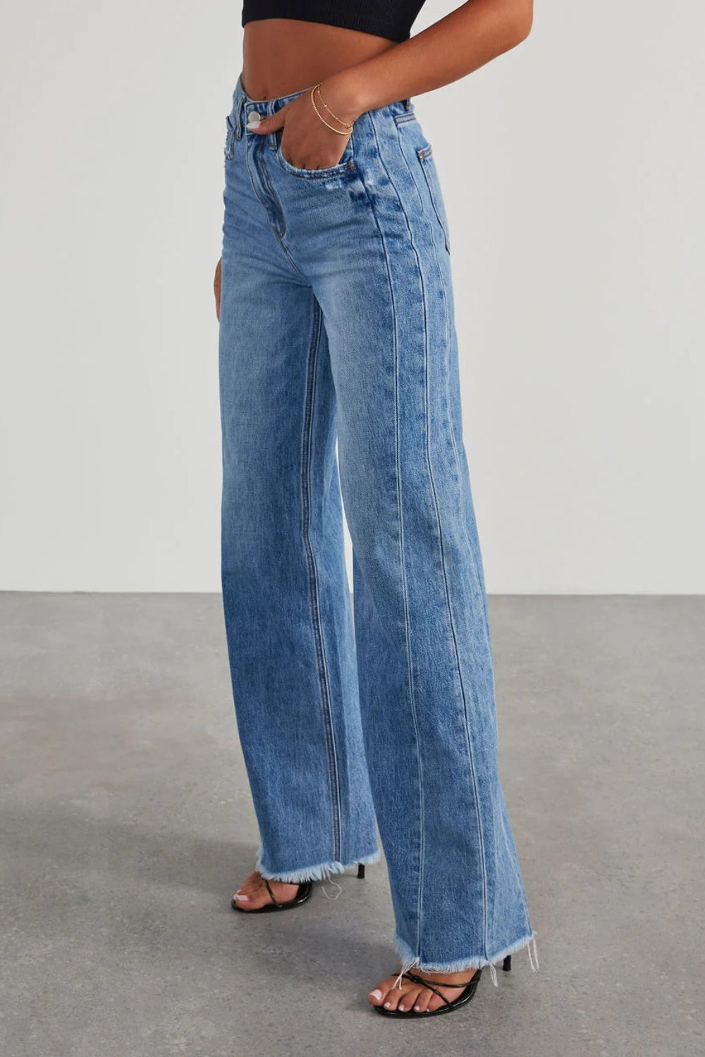 Raw Hem Wide Leg Jeans with Pockets - The Daily Makeover