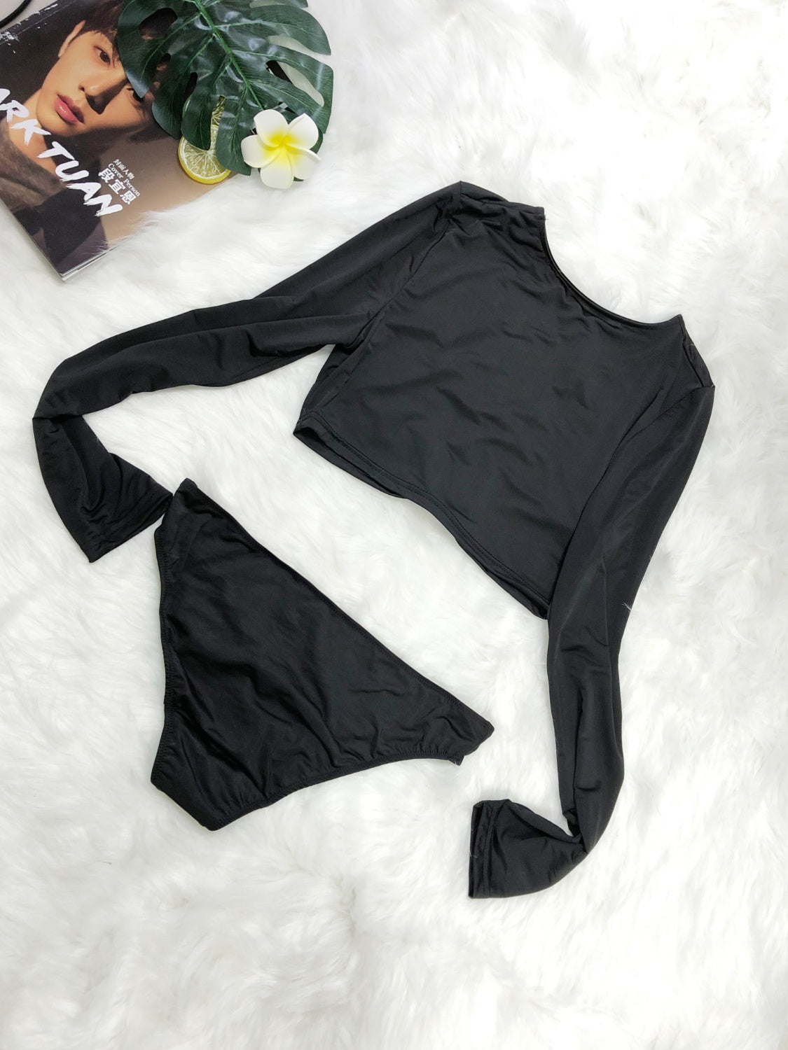 Round Neck Long Sleeve Top and Brief Swim Set - The Daily Makeover