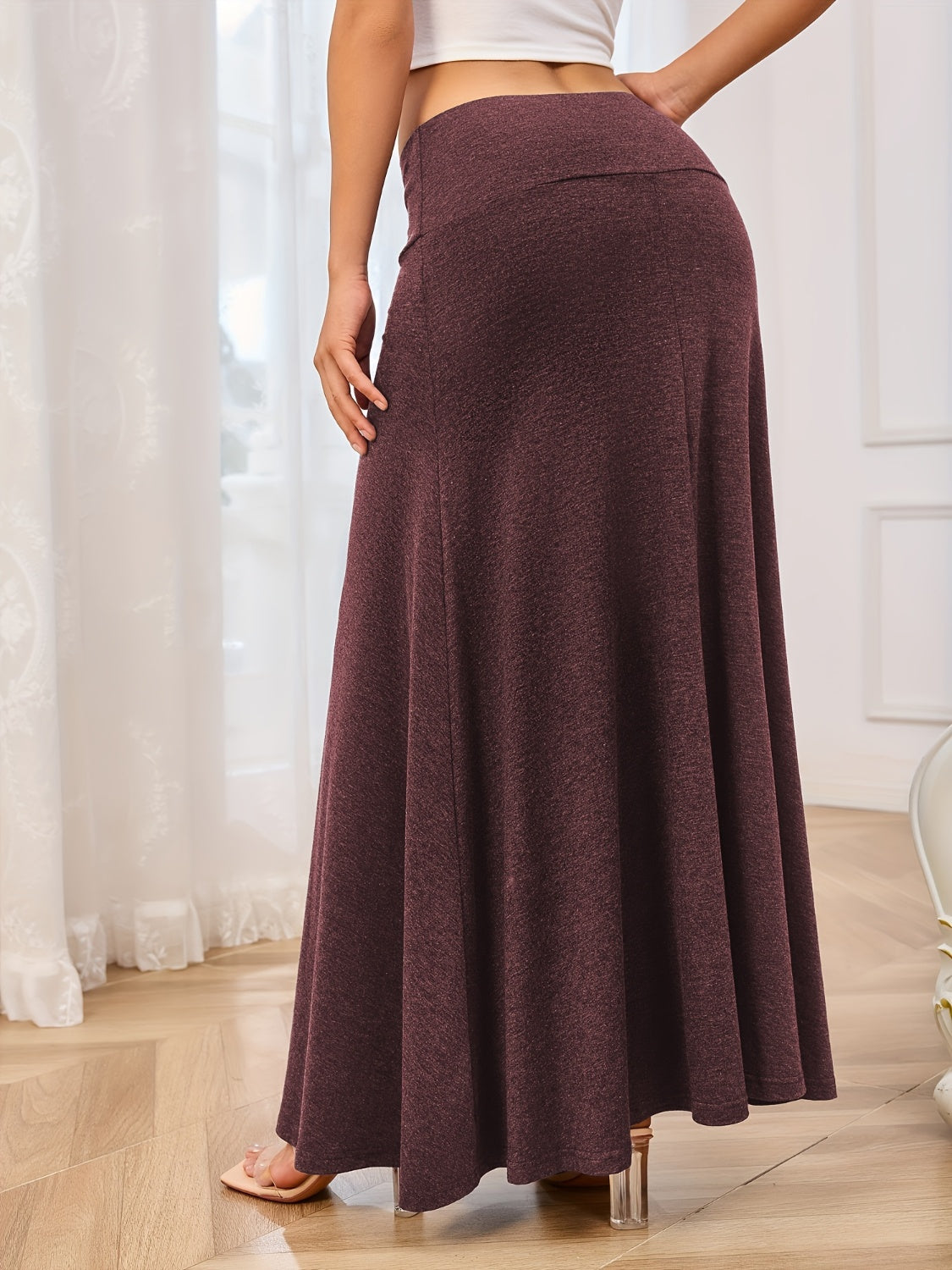 Solid Elastic Waist Maxi Skirt - The Daily Makeover