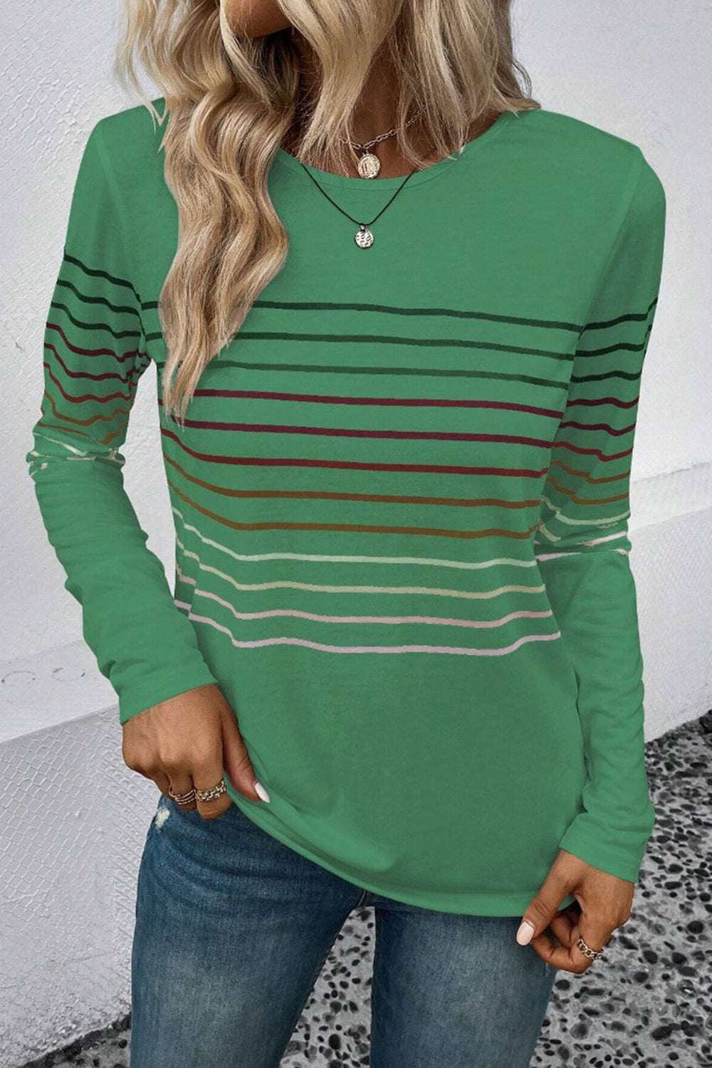 Striped Round Neck Long Sleeve T-Shirt - The Daily Makeover
