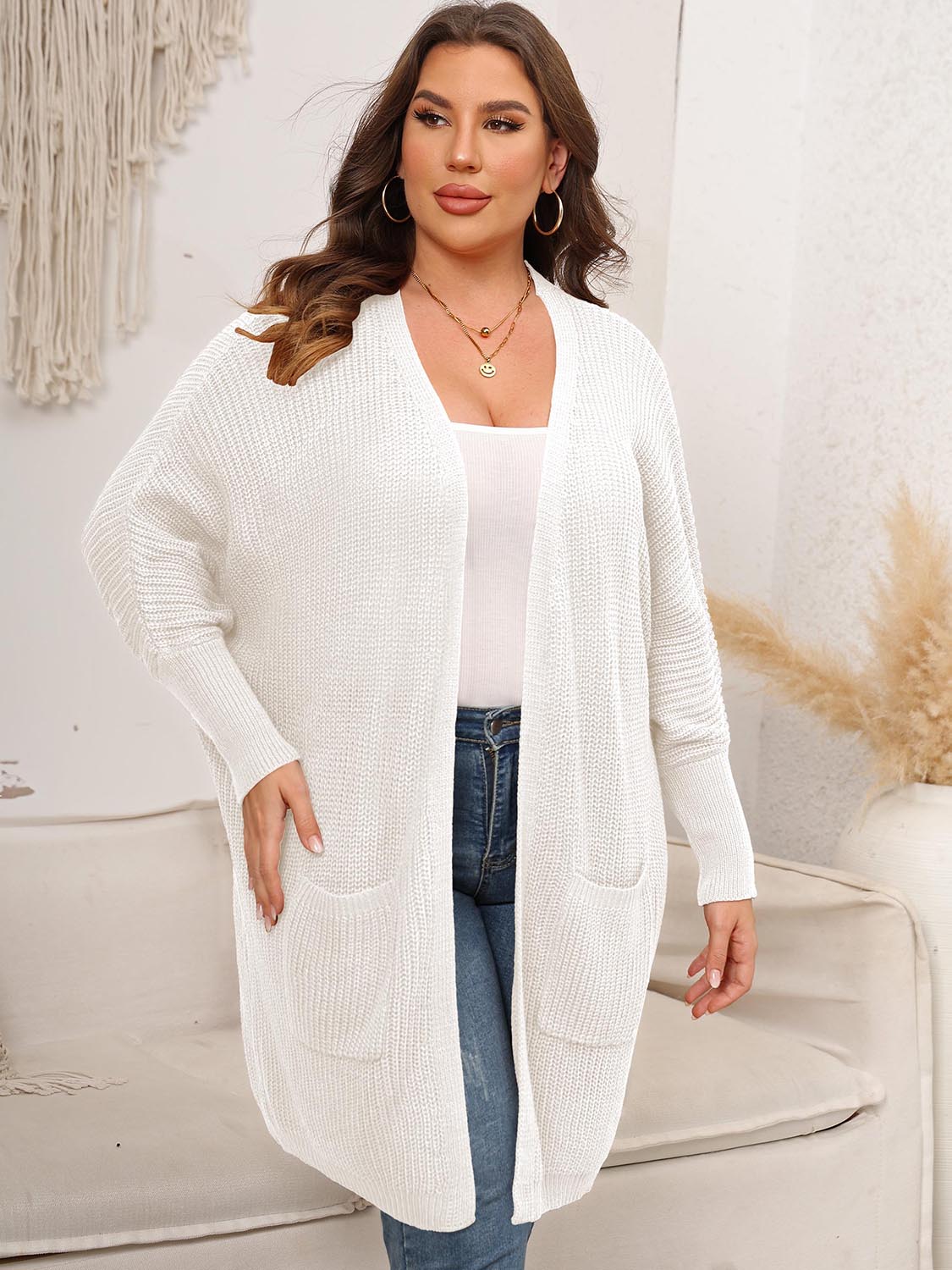 Plus Size Open Front Cardigan With Pockets - The Daily Makeover
