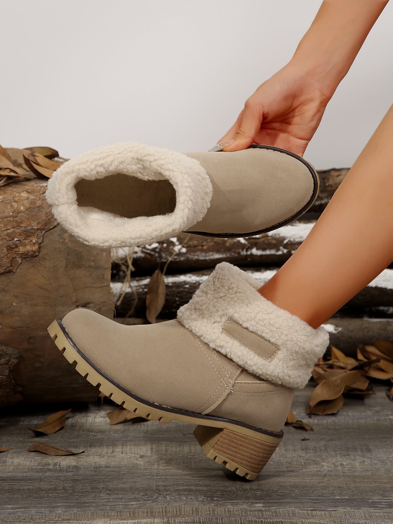 Thermal Fuzzy Block Heel Boots - The Daily Makeover