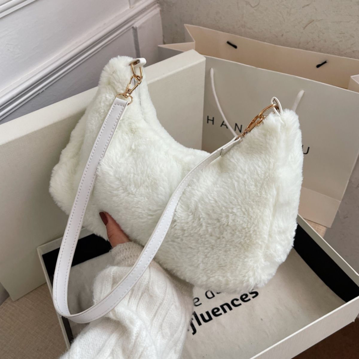 Faux Fur Removable Strap Shoulder Bag - The Daily Makeover