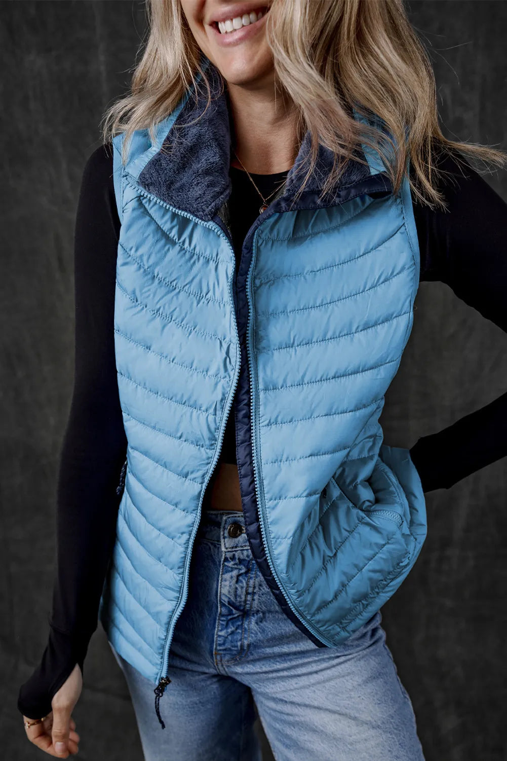 Pocketed Zip Up Vest Coat - The Daily Makeover