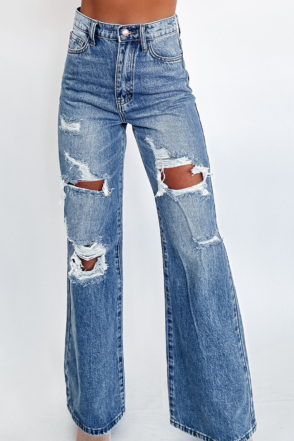 Ashleigh Blue Acid Wash Distressed Wide Leg High Waist Jeans - The Daily Makeover