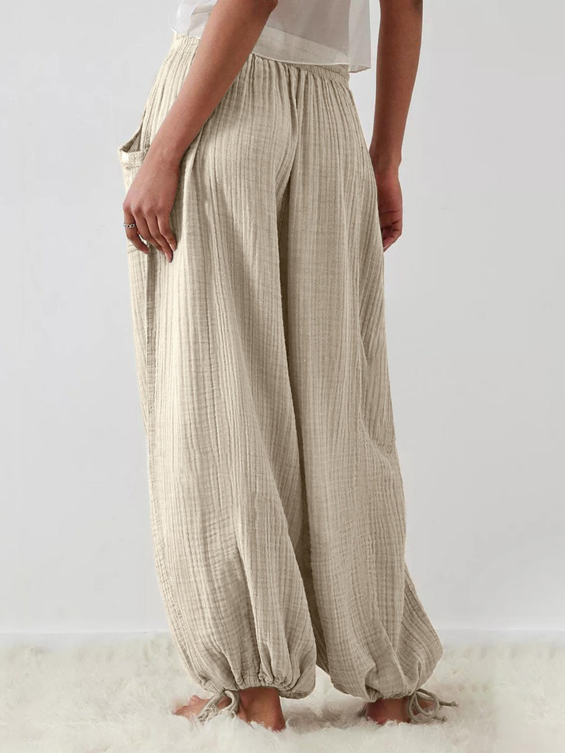 Textured Tied Pants with Pockets - The Daily Makeover