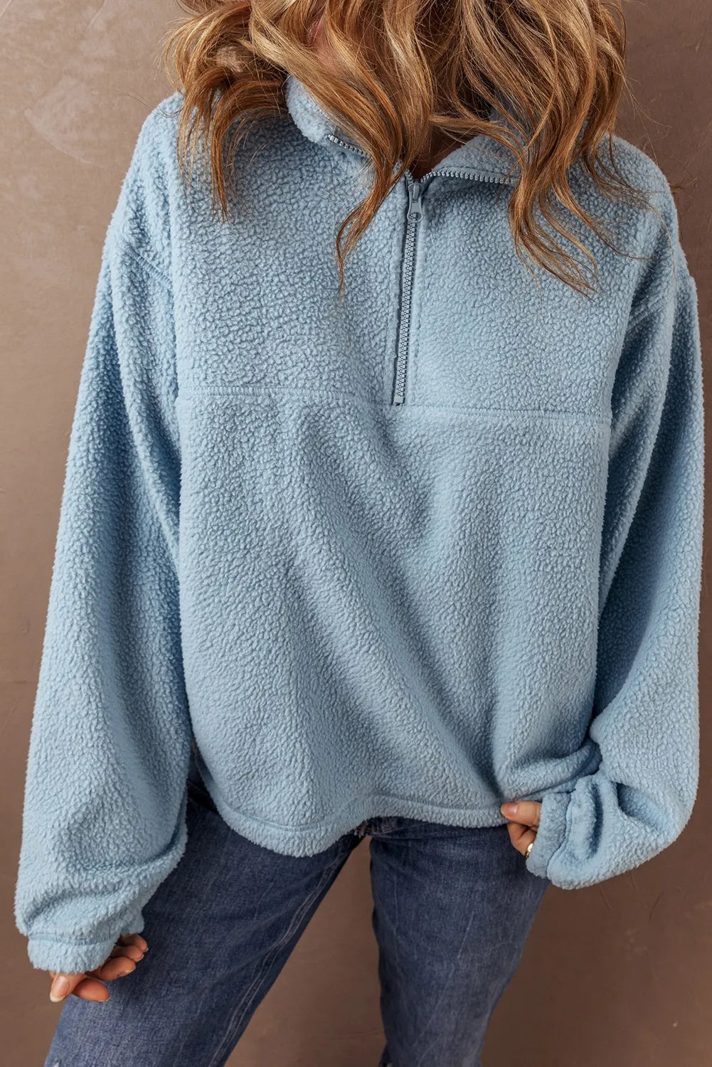 Half Zip Long Sleeve Sweatshirt - The Daily Makeover
