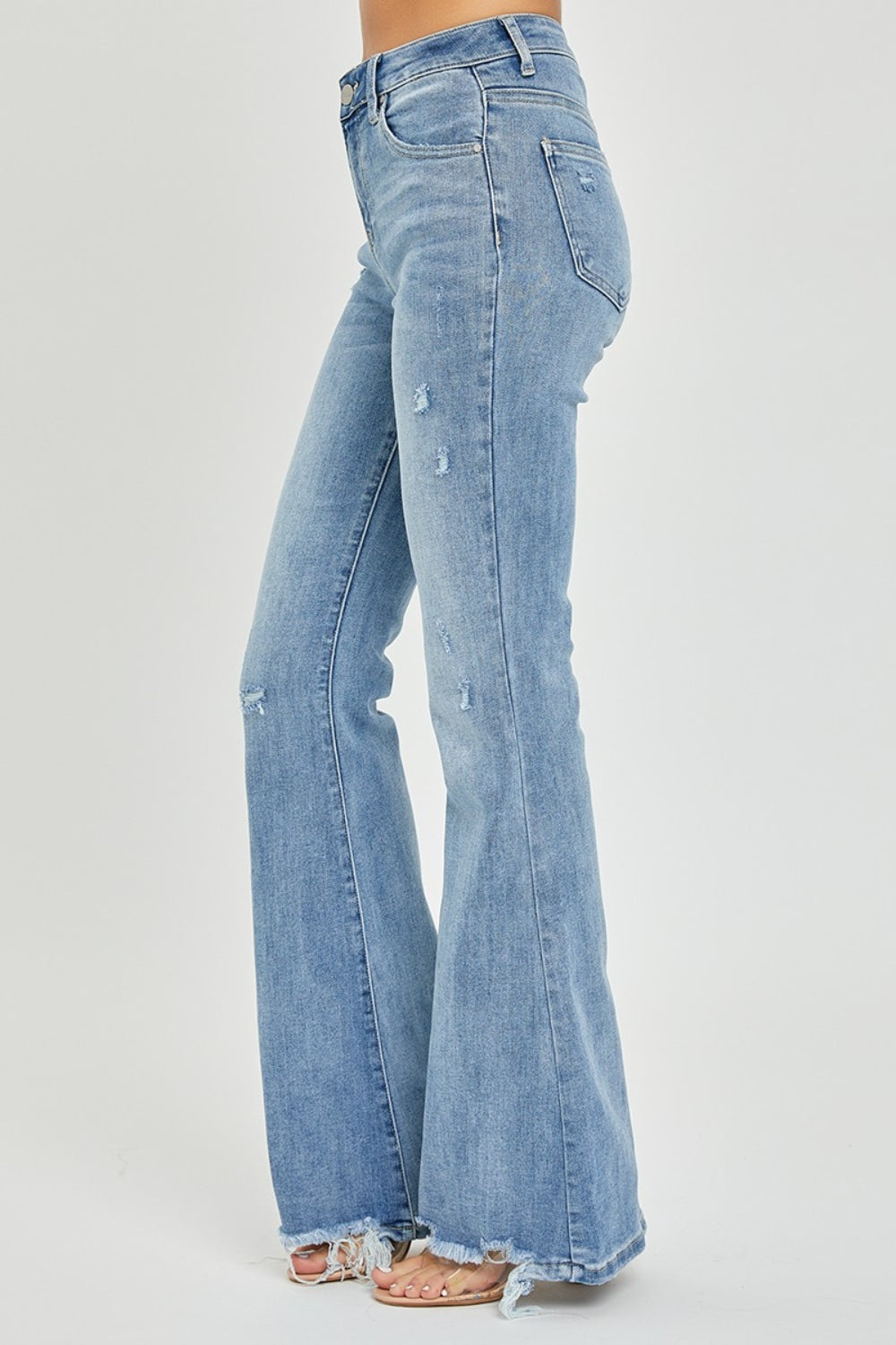 Full Size High Rise Frayed Hem Flare Jeans - The Daily Makeover