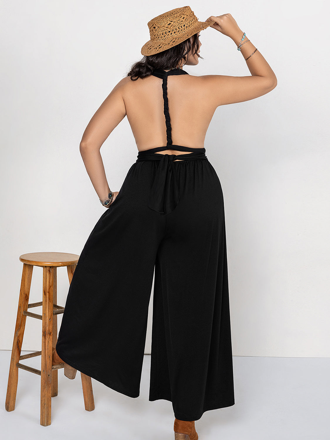 Plus Size V-Neck Wide Leg Jumpsuit - The Daily Makeover