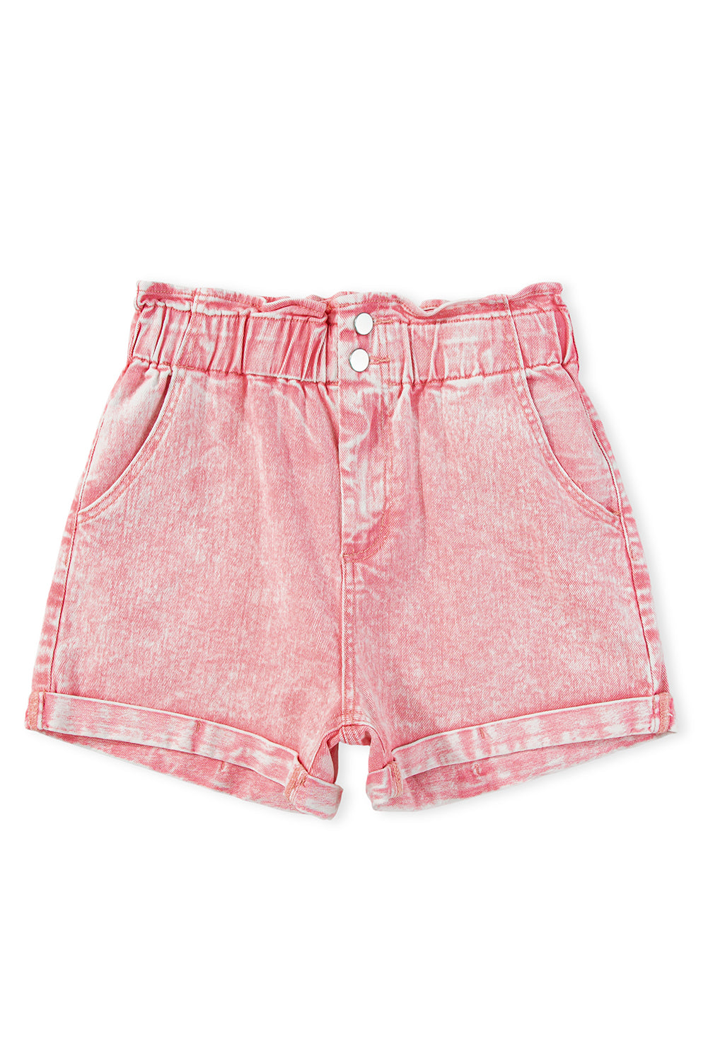 Dusty Pink Vintage Washed Frilled High Waist Denim Shorts - The Daily Makeover