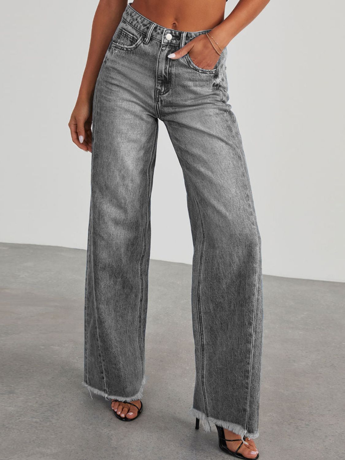 Raw Hem Wide Leg Jeans with Pockets - The Daily Makeover