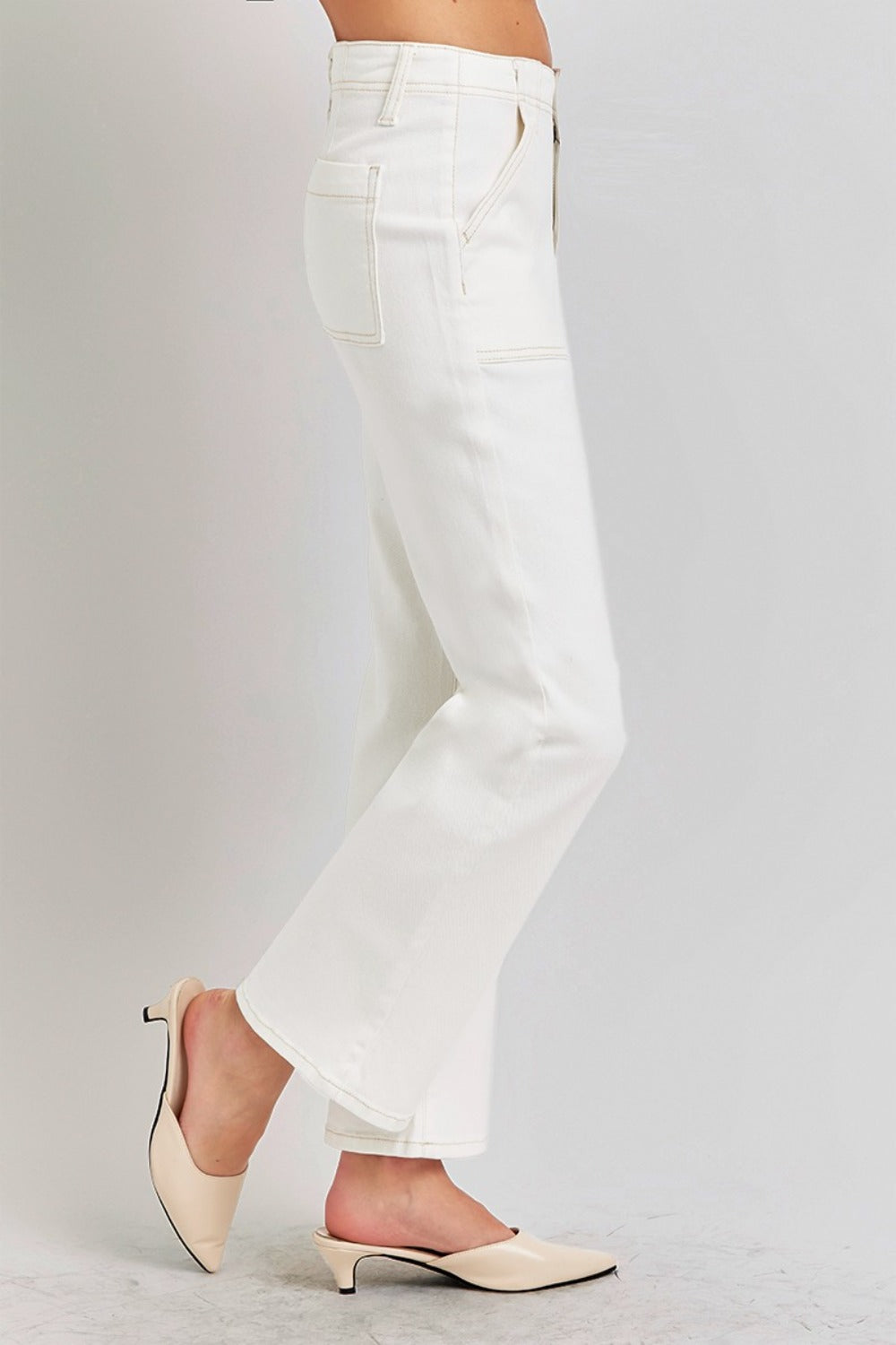 RISEN High Rise Ankle Flare Jeans with Patch Pockets - The Daily Makeover