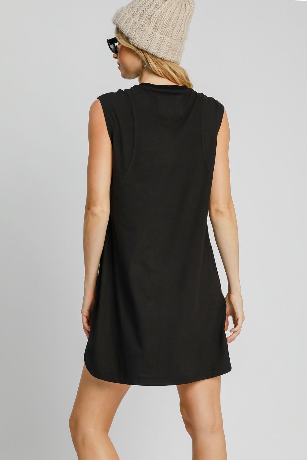 Umgee Round Neck Sleeveless High-Low Curved Hemline Mini Dress - The Daily Makeover
