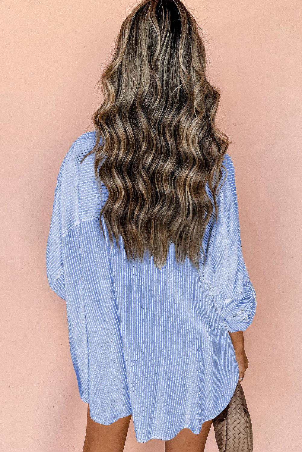 Black Stripe Roll-tab Sleeve Pocketed Tunic Shirt - The Daily Makeover