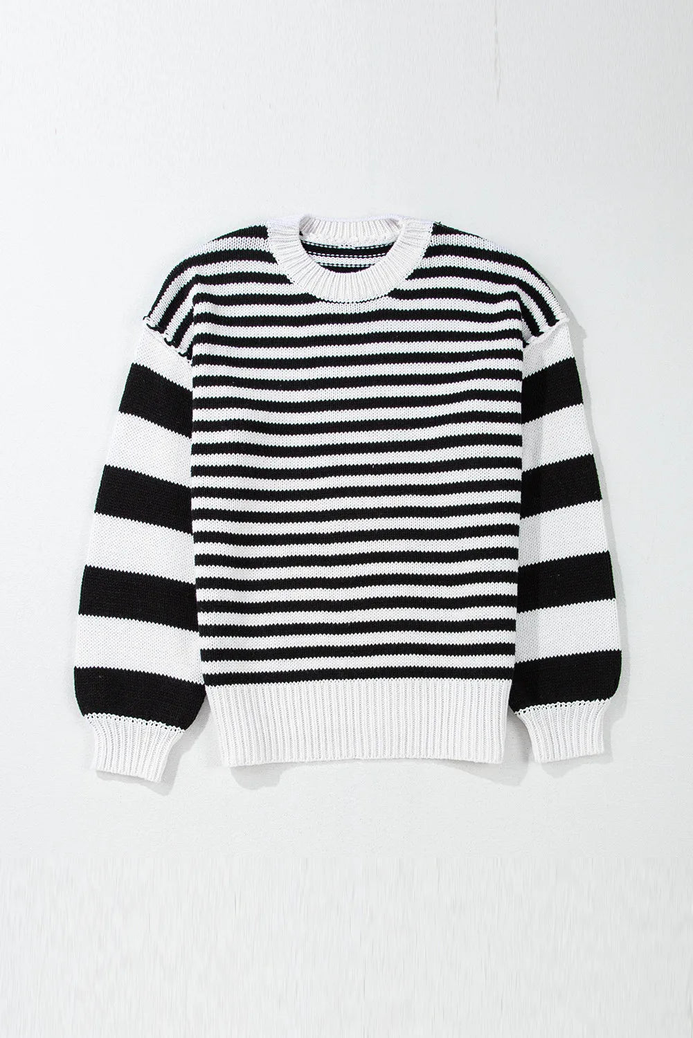 Striped Round Neck Long Sleeve Sweater - The Daily Makeover