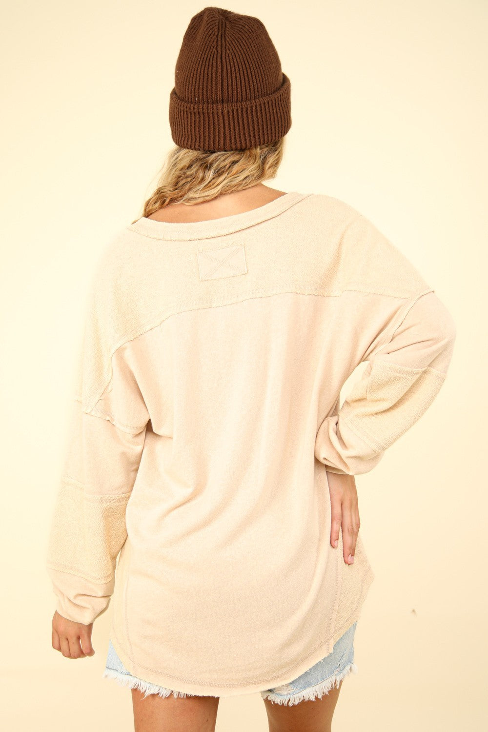VERY J Washed V-Neck Exposed Seam Knit Top - The Daily Makeover
