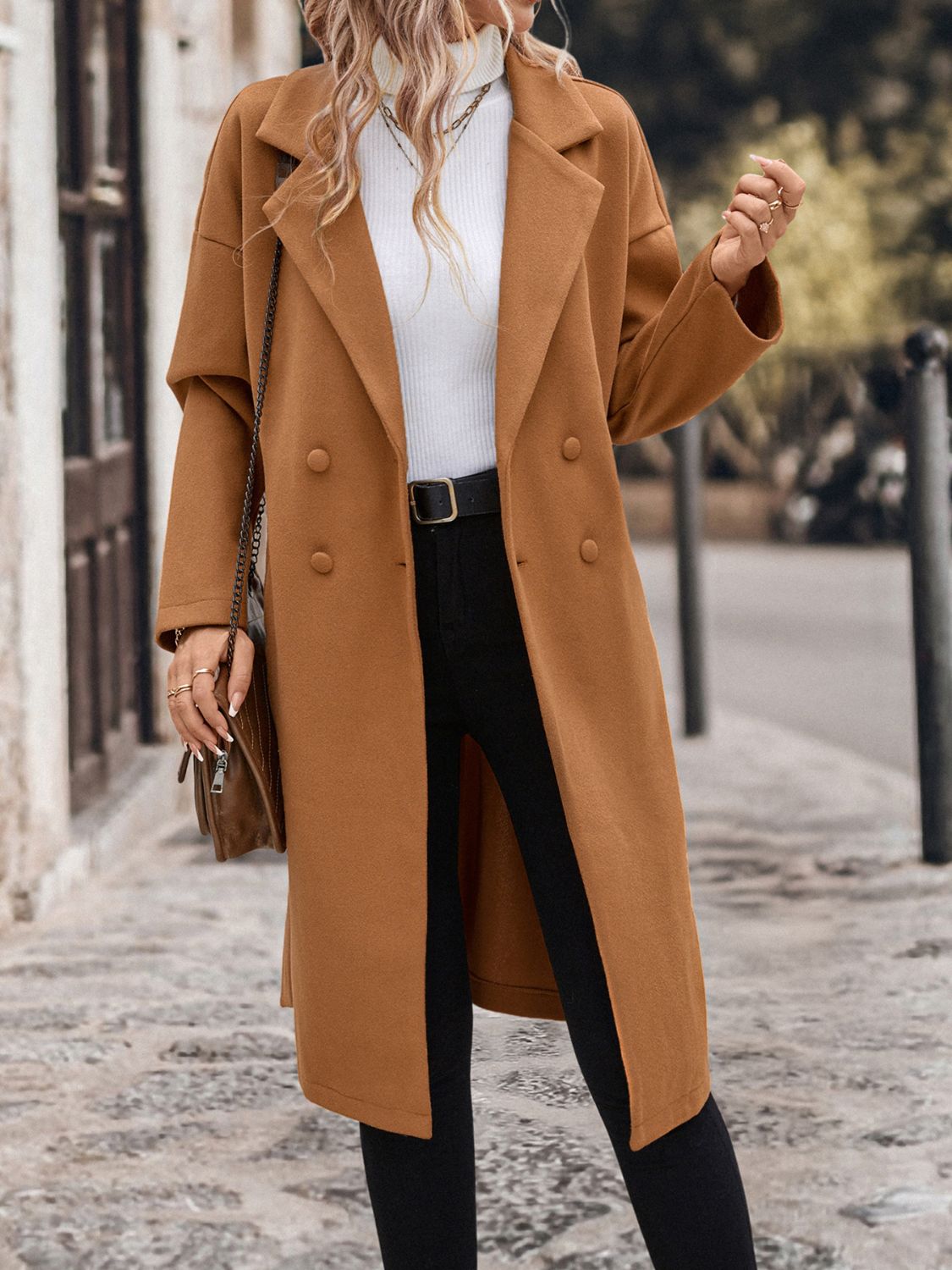 Perfee Dropped Shoulder Tie Waist Coat - The Daily Makeover